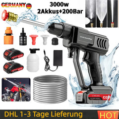 2 Akkus + 200Bar Akku Hochdruckreiniger Auto Mobiler Druckreiniger 3000w